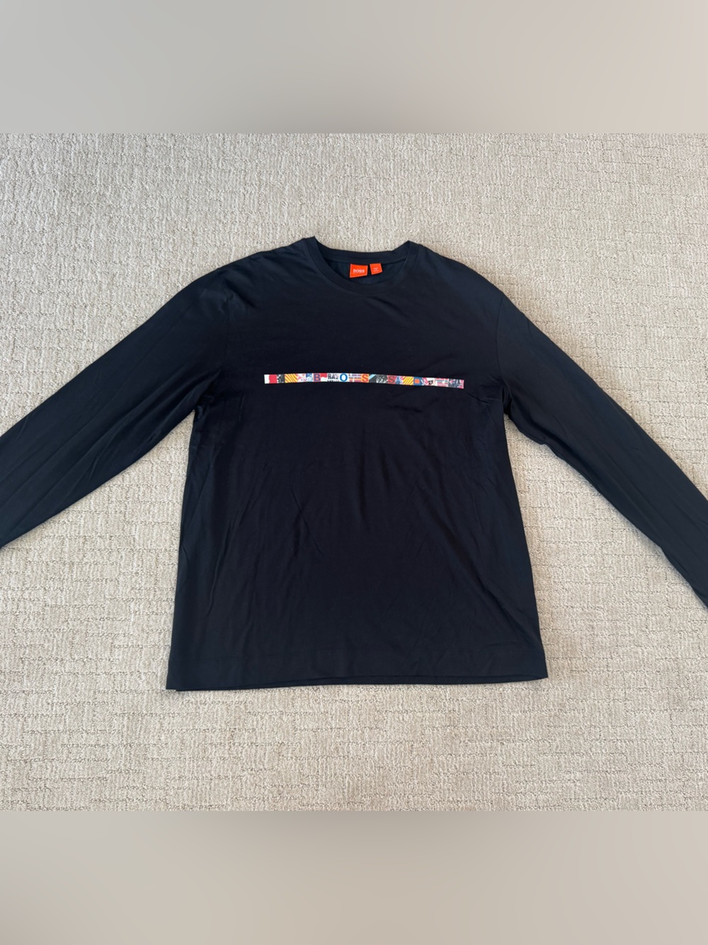 Hugo Boss Black Long Sleeve cotton Tee Mens XXL Graphic Collage Logo